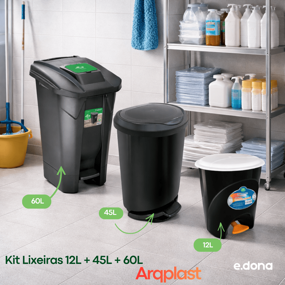 Kit Lixeiras 12L + 45L + 60L Arqplast - e - dona