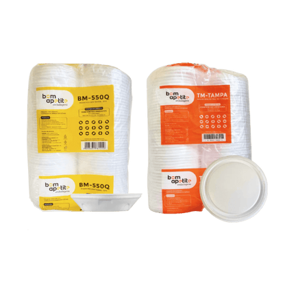 Kit Marmitex Isopor 500ml Bom Apetite com Tampa – 100 Unidades Cada - e - dona