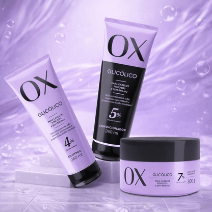 Kit OX Glicólico Shampoo 240ml + Condicionador 240ml + Máscara 300g - e - dona