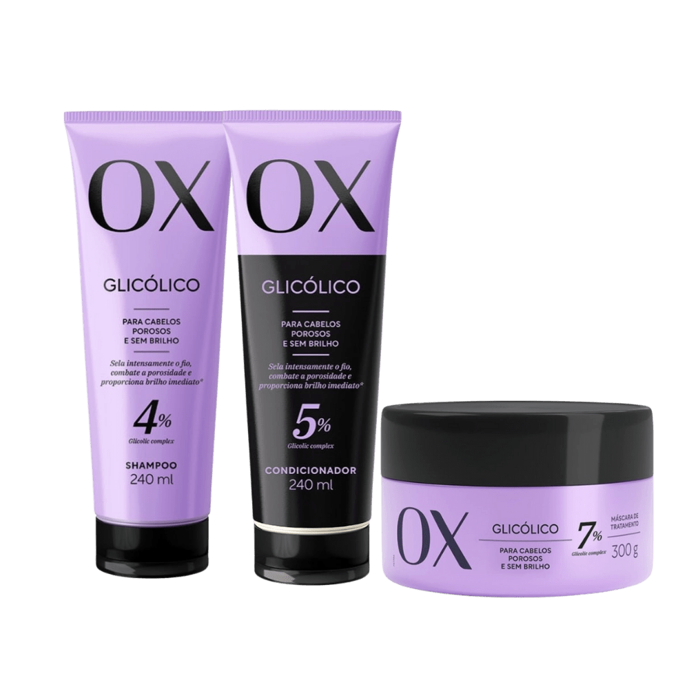 Kit OX Glicólico Shampoo 240ml + Condicionador 240ml + Máscara 300g - e - dona