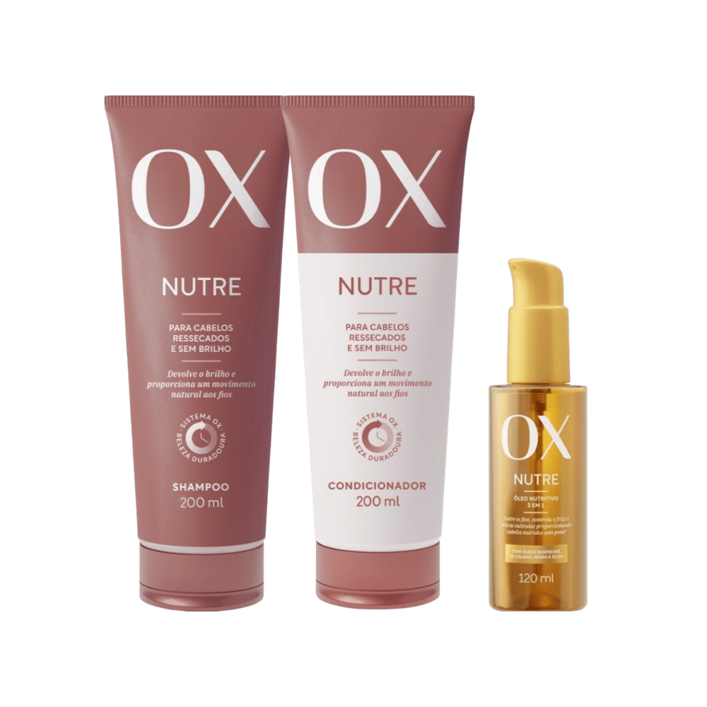 Kit OX Nutre Shampoo 200ml + Condicionador 200ml + Óleo Nutritivo 120ml - e - dona