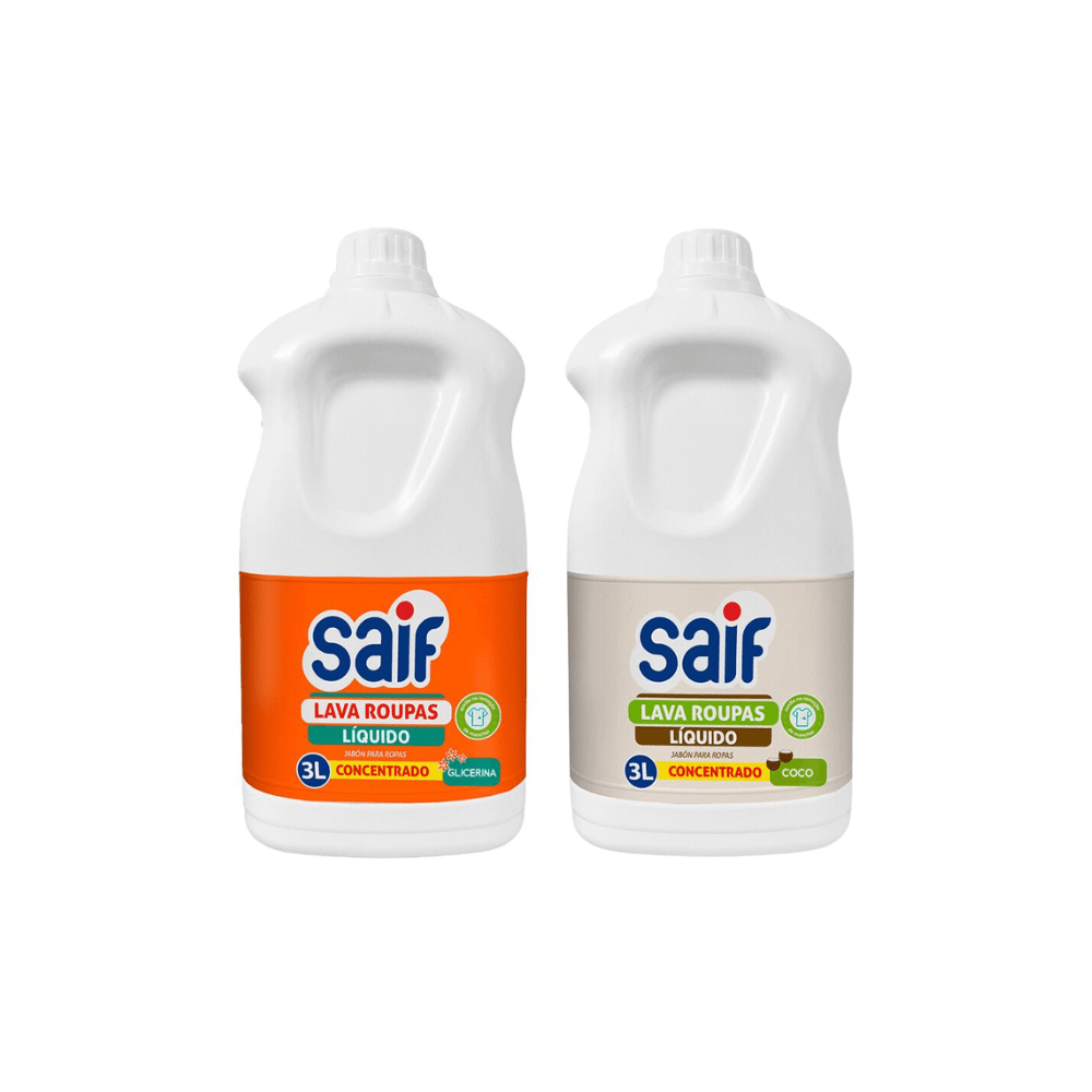 Kit Sabão Líquido 3 Litros Saif Concentrado + Sabão Líquido 3 Litros Saif Coco - e - dona