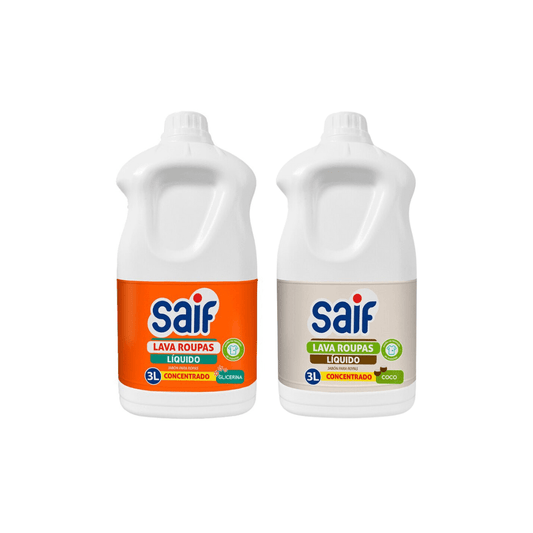 Kit Sabão Líquido 3 Litros Saif Concentrado + Sabão Líquido 3 Litros Saif Coco - e - dona