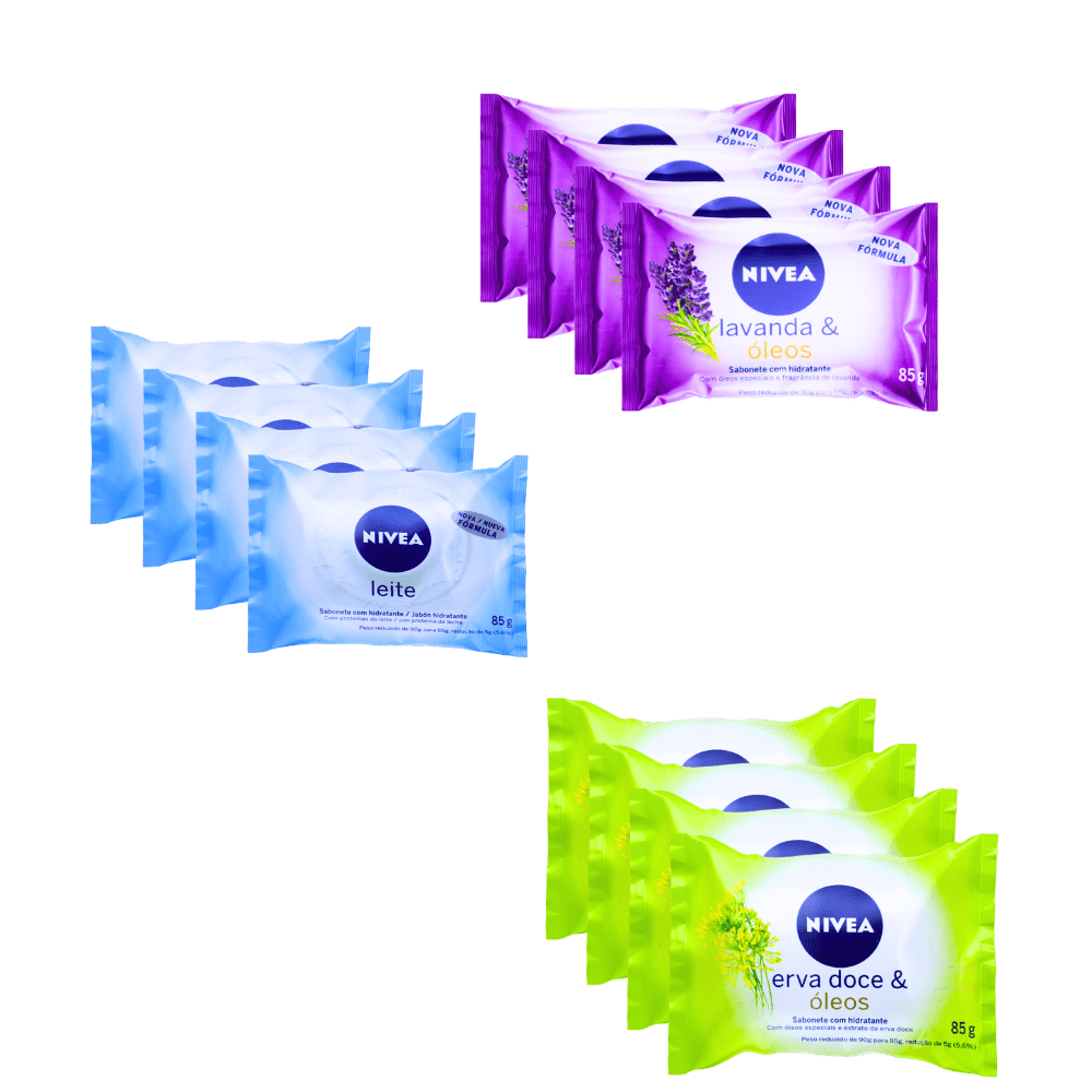 Kit Sabonetes NIVEA 85g Leite, Erva - Doce e Lavanda – 12 Unidades (4 de Cada) - e - dona