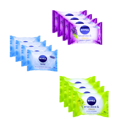 Kit Sabonetes NIVEA 85g Leite, Erva - Doce e Lavanda – 12 Unidades (4 de Cada) - e - dona