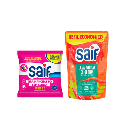 Kit Tira Mancha em Pó Sem Cloro 420g + Refil de Lava Roupas Glicerina 900ml Saif - e - dona
