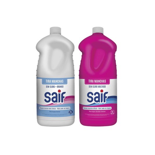 Kit Tira Manchas 2 Litros Saif Sem Cloro + Tira Manchas Branco Sem Cloro 2 Litros Saif - e - dona