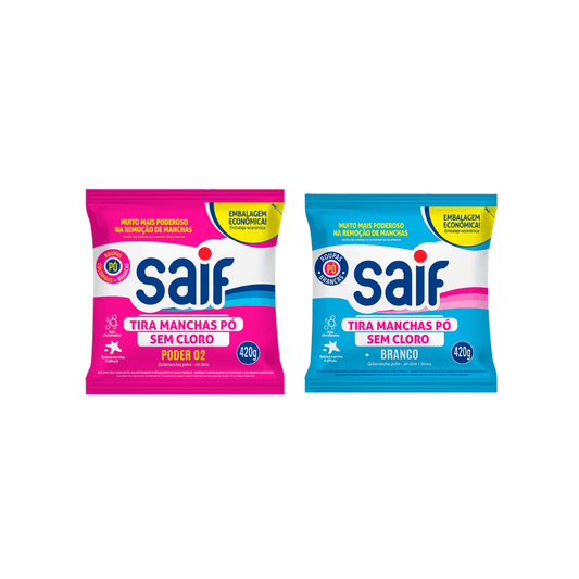 Kit Tira Manchas Pó Sem Cloro 420g Saif + Tira Manchas Pó 420g Branco Sem Cloro - e - dona