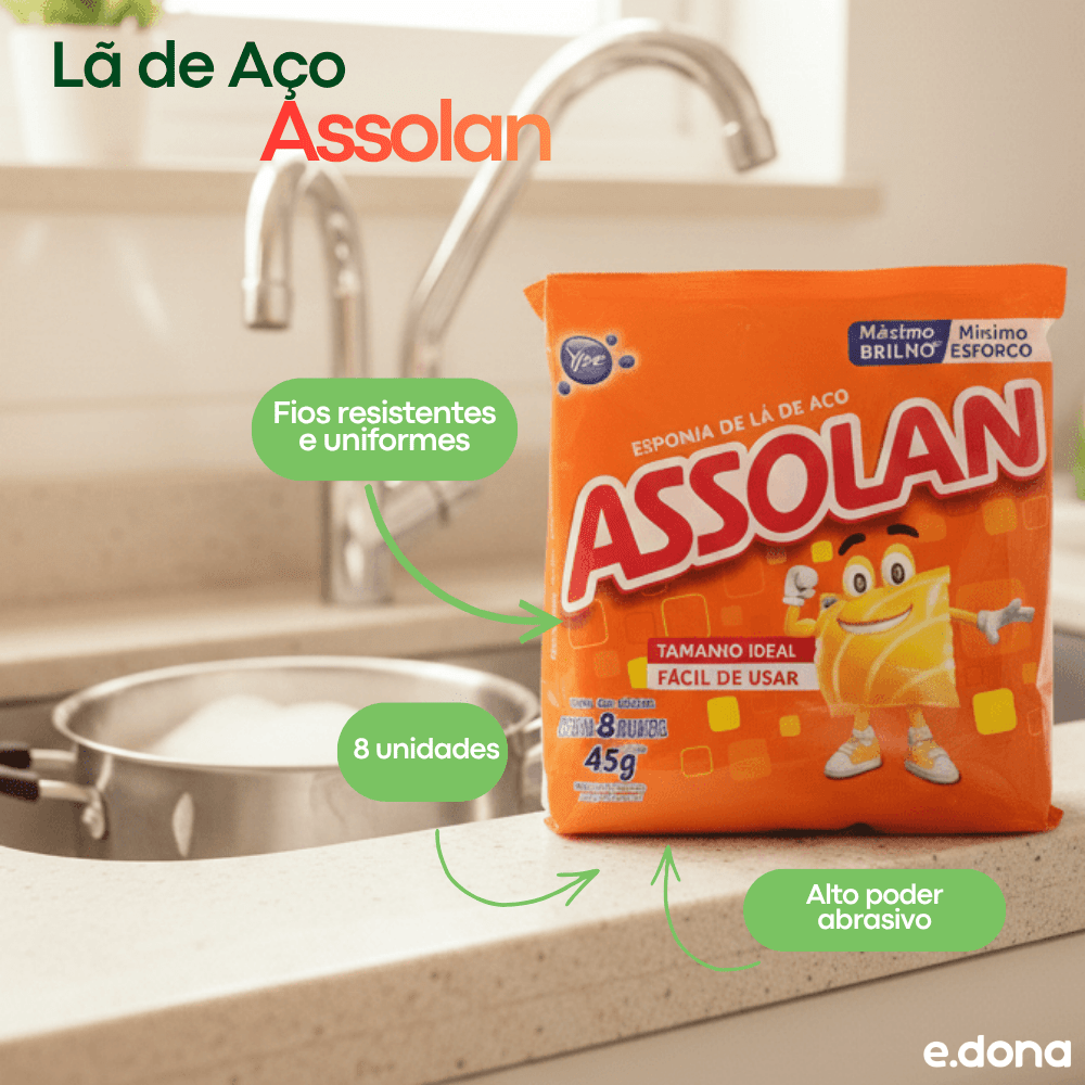 Lã de Aço Assolan 45g com 8 unidades - e - dona