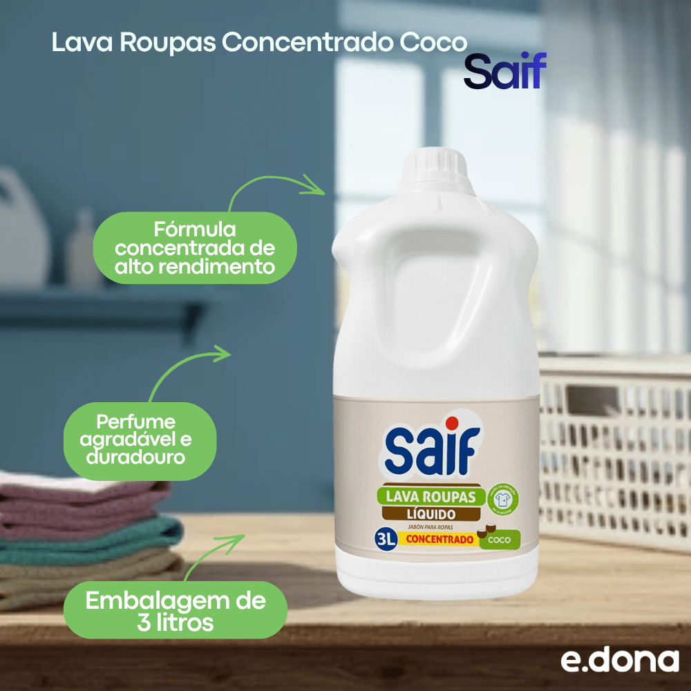 Lava Roupas Concentrado Coco 3L Saif - e - dona