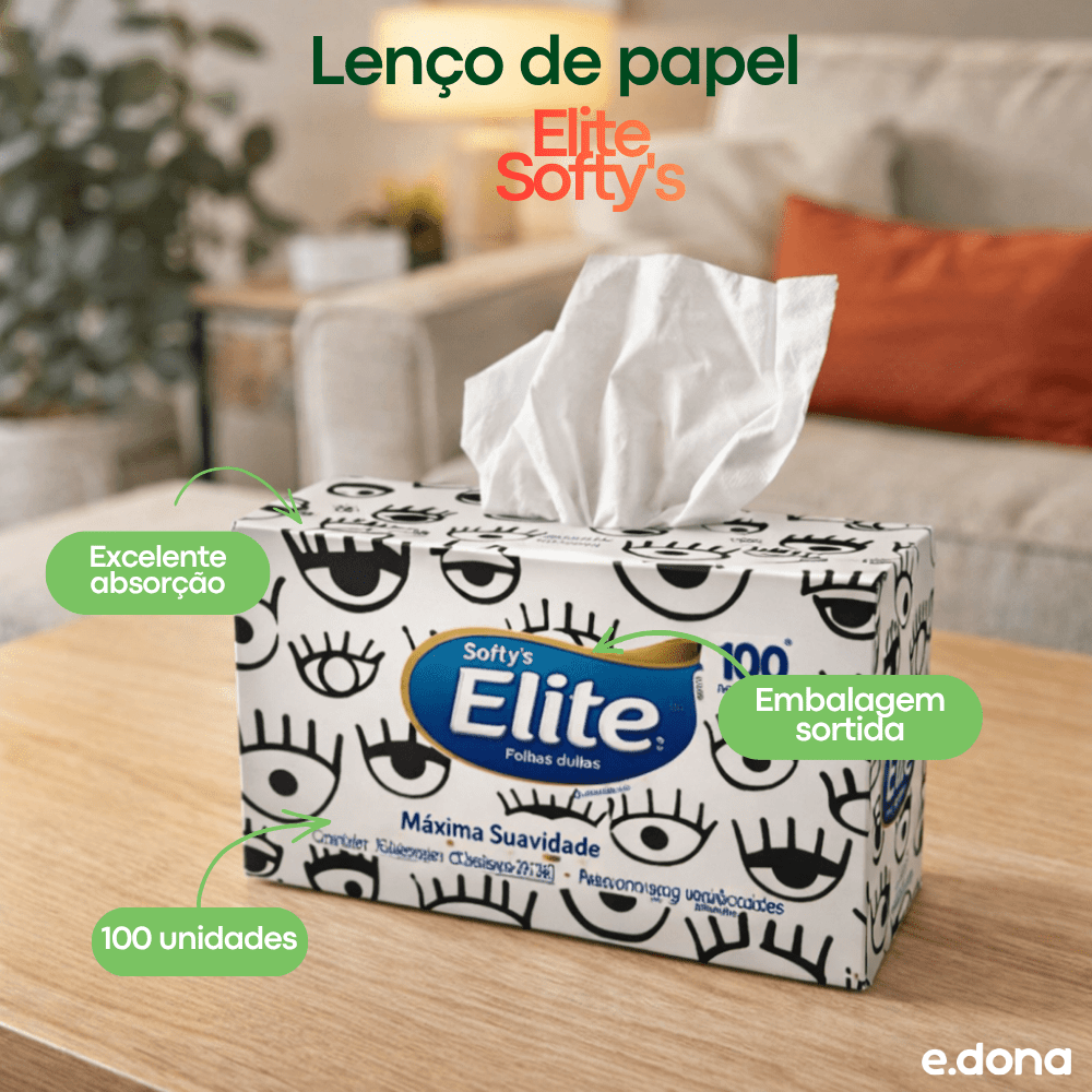 Lenço de papel 21x14,8 Elite Softy's teen com 100 unidades - Embalagem sortida - e - dona