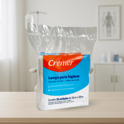 Lenço Seco para Banho Cremer - 50 Unidades (30cm x 28cm) - e - dona