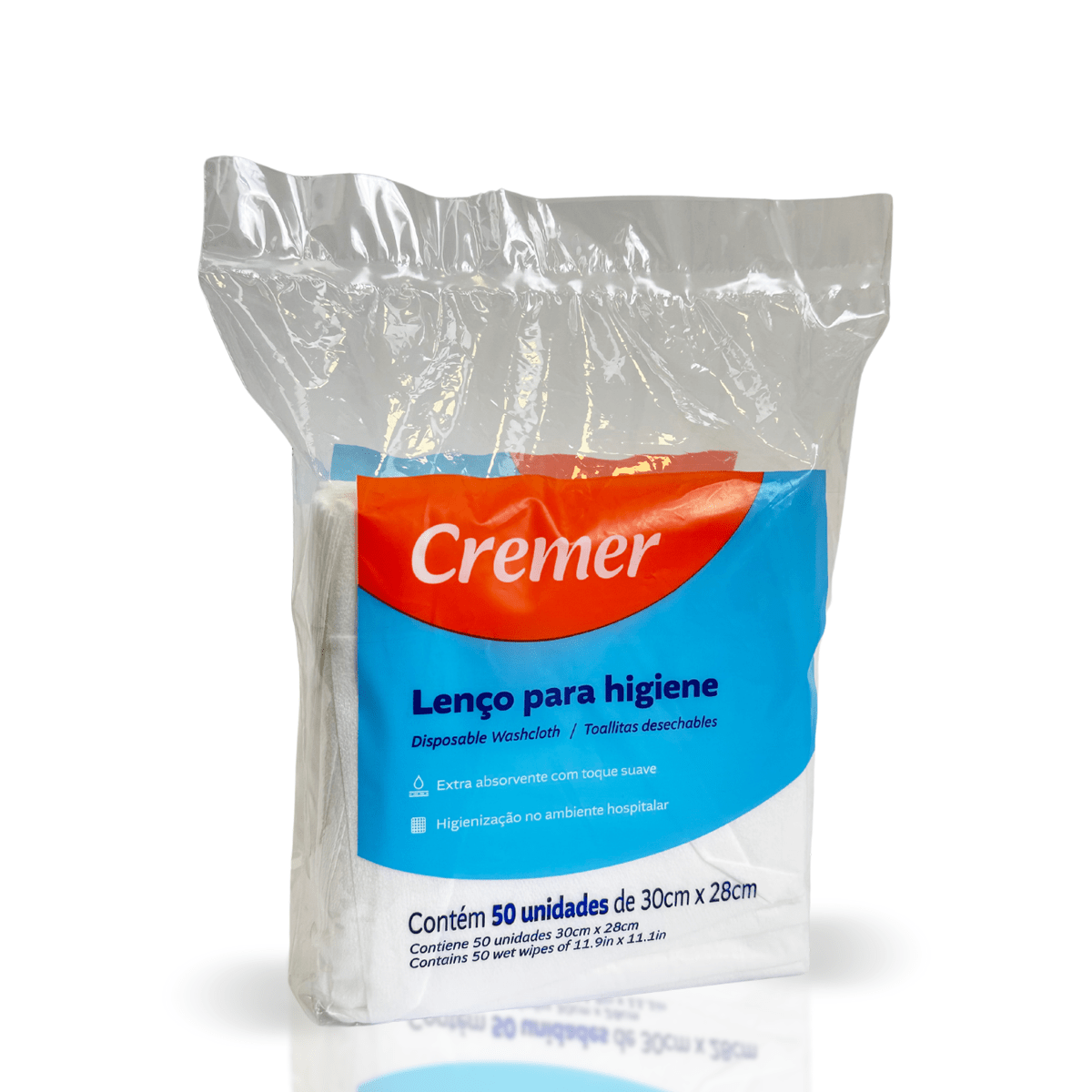 Lenço Seco para Banho Cremer - 50 Unidades (30cm x 28cm) - e - dona