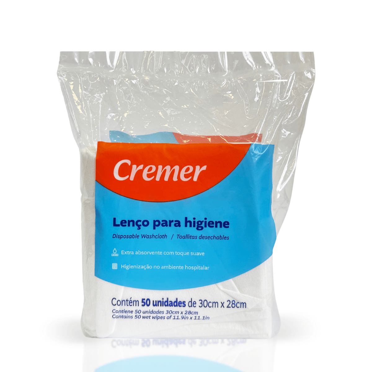 Lenço Seco para Banho Cremer - 50 Unidades (30cm x 28cm) - e - dona