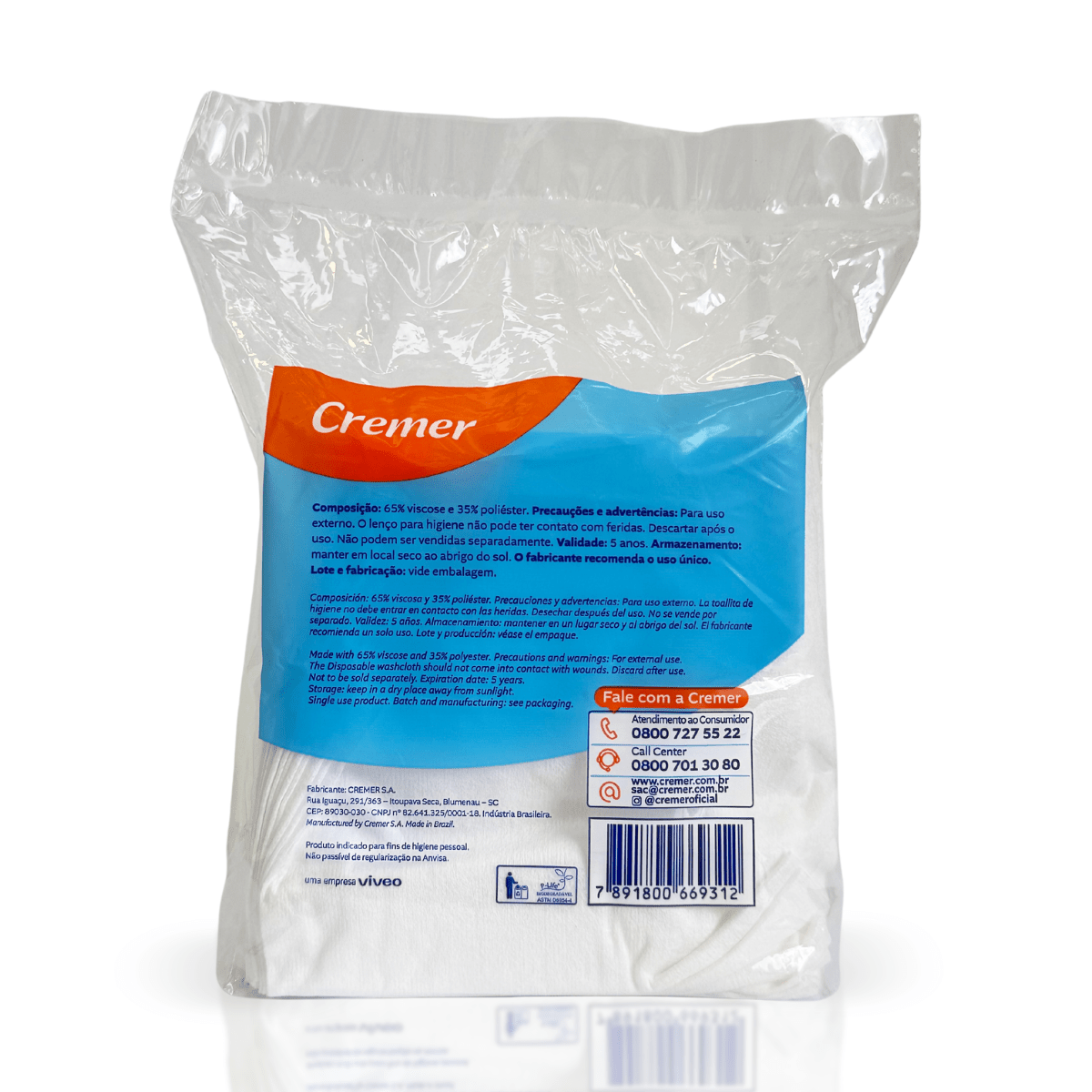 Lenço Seco para Banho Cremer - 50 Unidades (30cm x 28cm) - e - dona