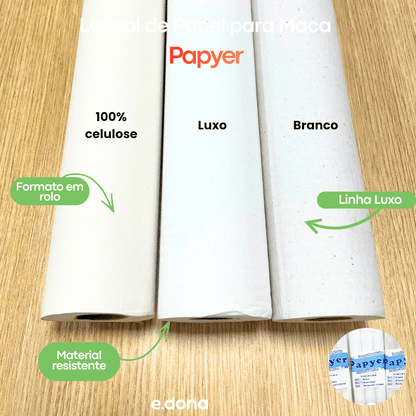 Lençol de Papel para Maca 50x50cm Luxo Papyer – Kit com 6 Rolos - e - dona