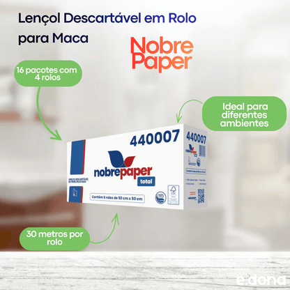Lençol Descartável em Rolo para Maca 50x50cm 100% Celulose – Kit com 6 Unidades - e - dona