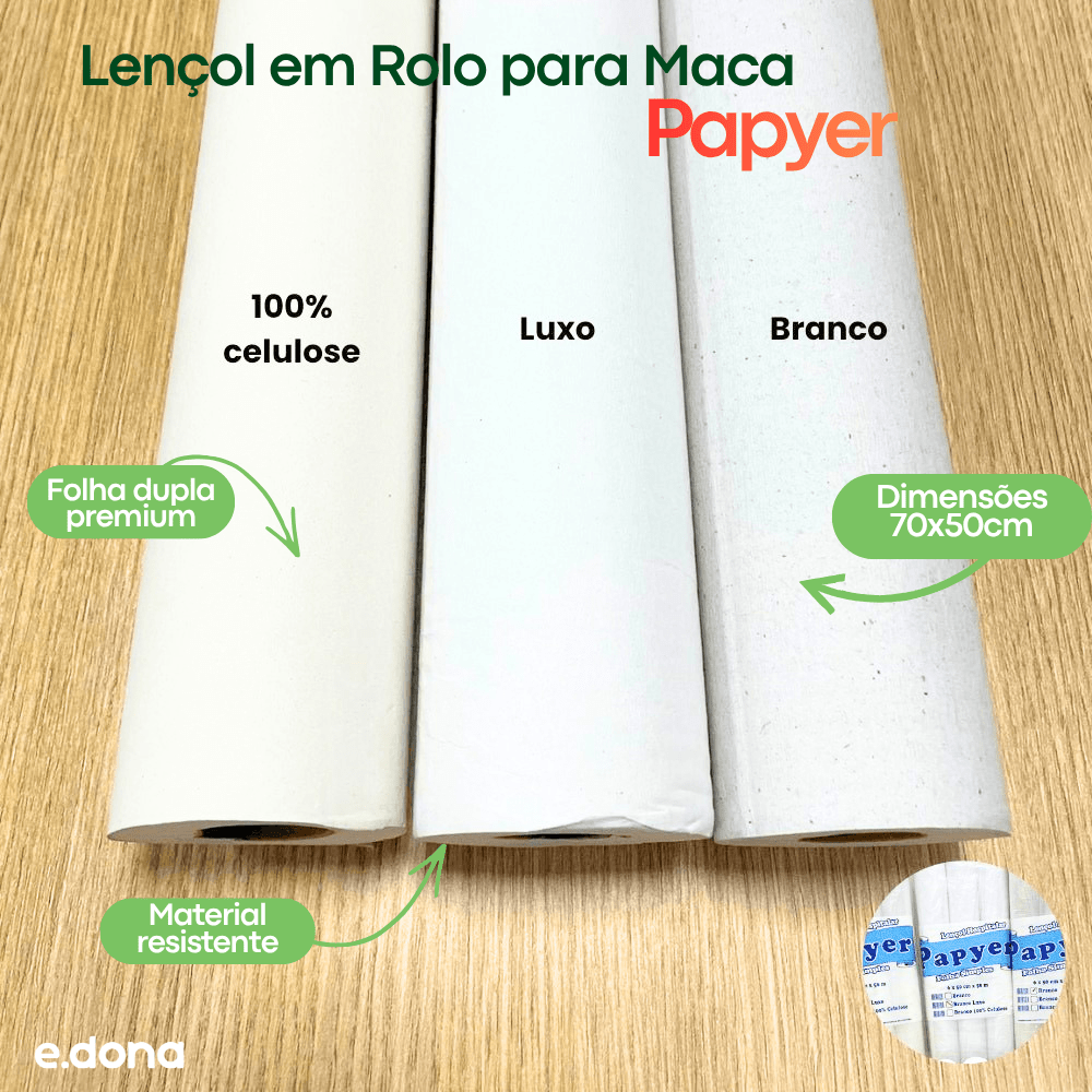 Lençol em Rolo para Maca 70x50cm Branco Papyer – 6 Unidades - e - dona
