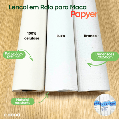 Lençol em Rolo para Maca 70x50cm Branco Papyer – 6 Unidades - e - dona