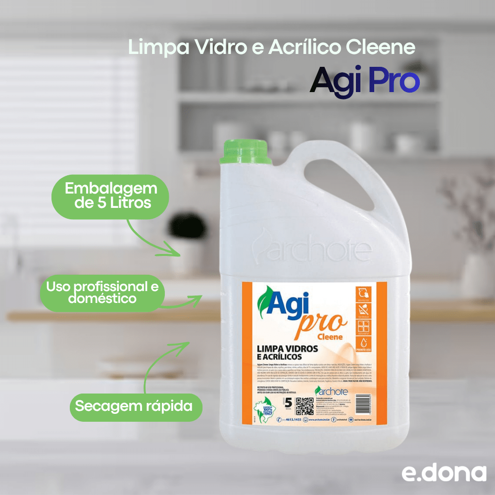 Limpa Vidro e Acrílico Cleene Agi Pro 5 Litros - e - dona