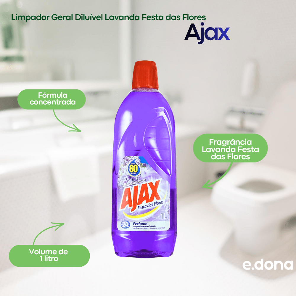 Limpador Geral Diluível Lavanda Festa das Flores Ajax 1 Litro - e - dona
