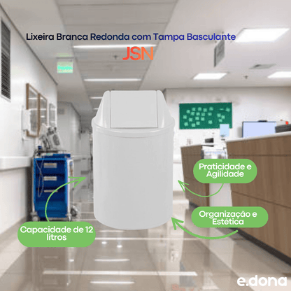 Lixeira 12L Branca Redonda com Tampa Basculante JSN - e - dona