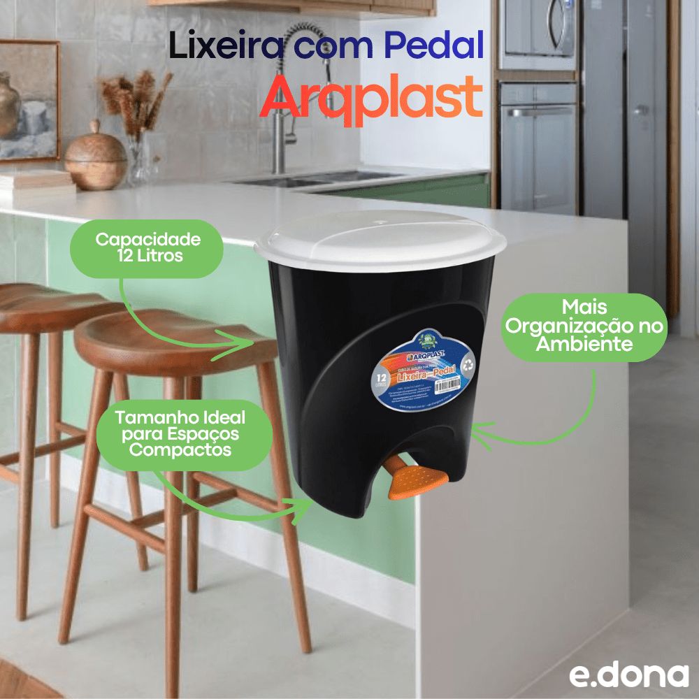 Lixeira 12L com Pedal Arqplast – Cores Diversas - e - dona