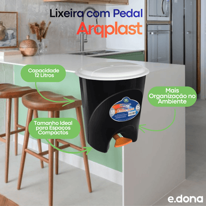 Lixeira 12L com Pedal Arqplast – Cores Diversas - e - dona