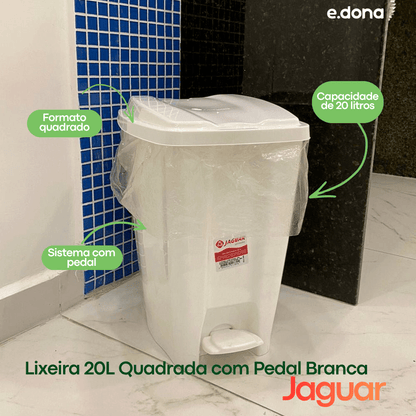 Lixeira 20L Quadrada com Pedal Branca - e - dona
