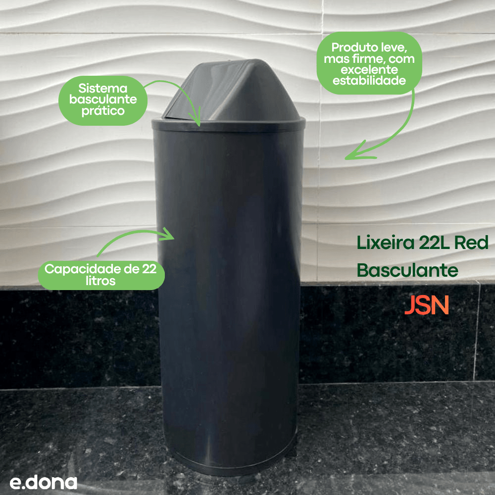 Lixeira 22L Red Bascul PT JSN EB12P - e - dona