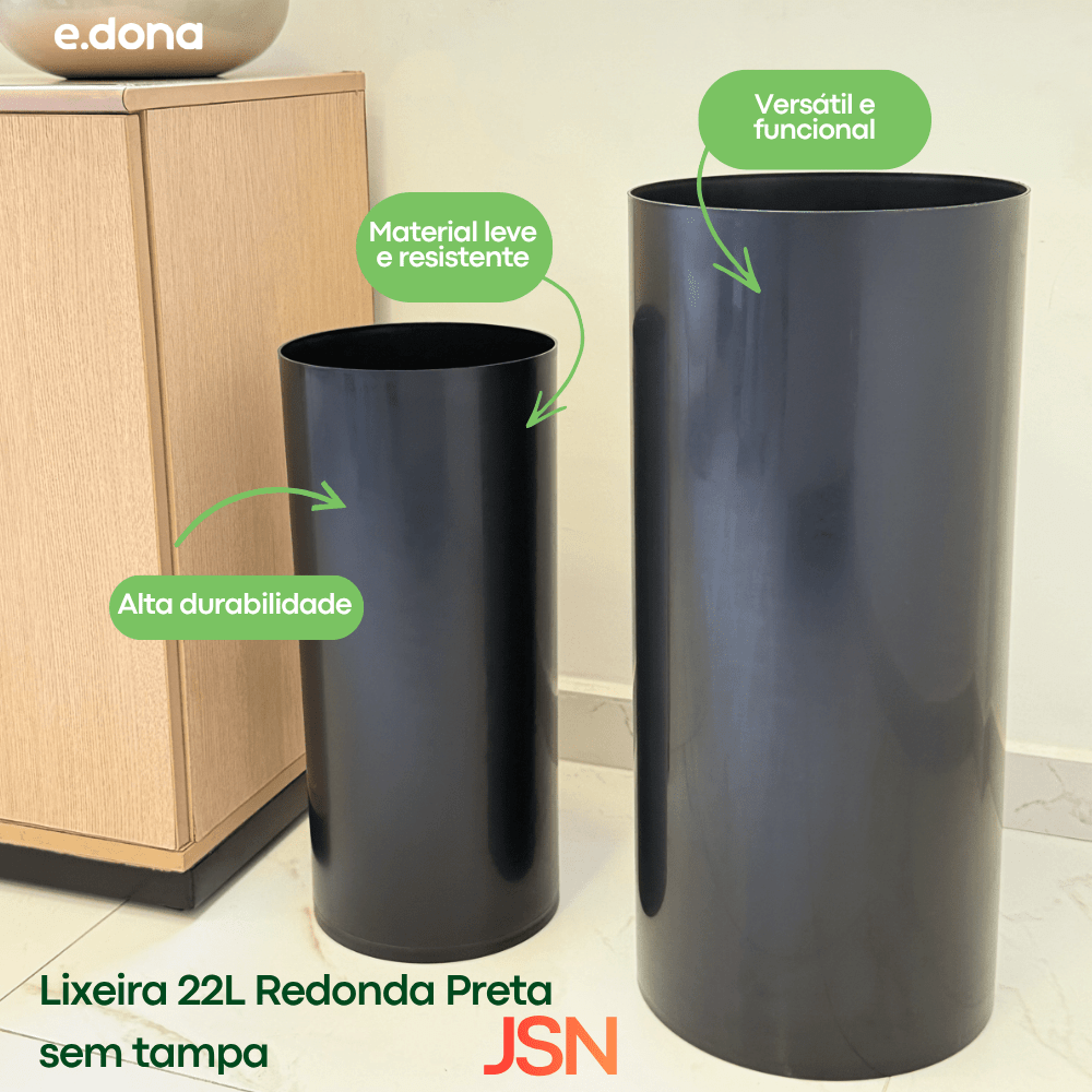 Lixeira 22L Redonda Preta sem tampa EB13P JSN - e - dona