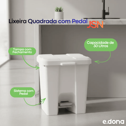 Lixeira 30L Branca Quadrada com Pedal JSN - e - dona