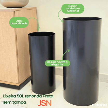 Lixeira 50L redonda Preta sem tampa EB26P JSN - e - dona