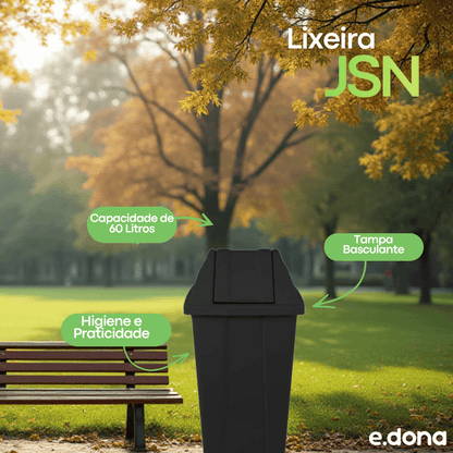 Lixeira 60L Quadrada Preta com Tampa Basculante JSN - e - dona