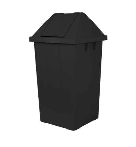 Lixeira 60L quadrada preta com tampa basculante para coleta seletiva, escritórios, restaurantes, condomínios Q60P JSN - e - dona