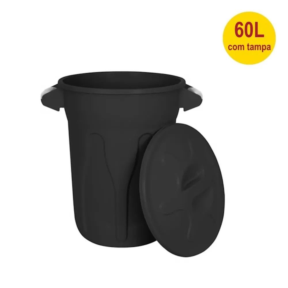 Lixeira 60L redonda com tampa Preto CR60P JSN - e - dona