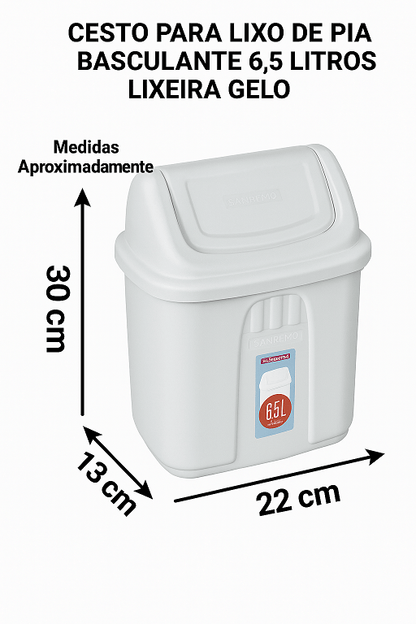 Lixeira 6,5L retangular gelo com tampa basculante branca Sanremo - e - dona