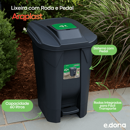 Lixeira Arqplast 60L com Roda e Pedal - e - dona