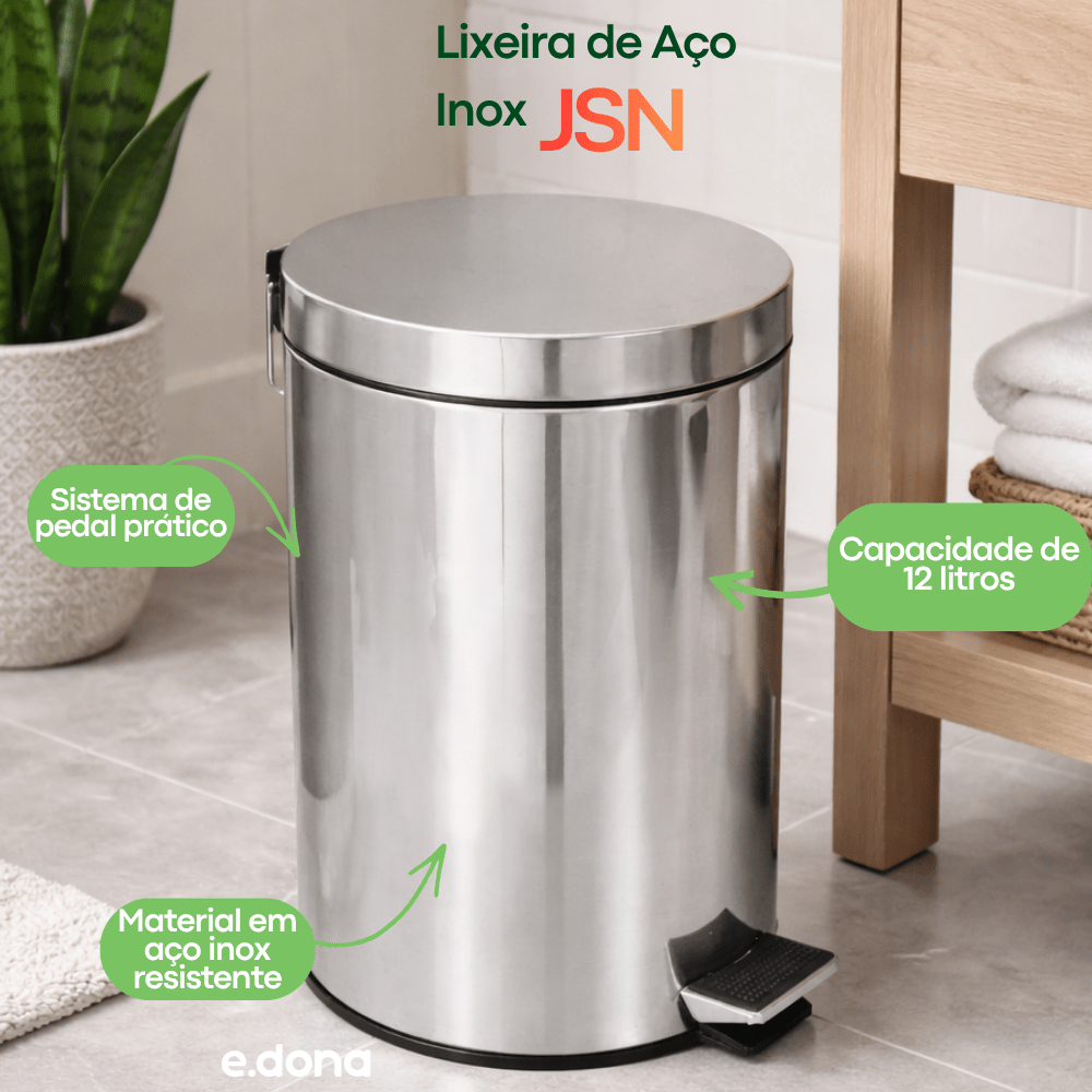 Lixeira de Aço Inox 12L com Pedal JSN - e - dona