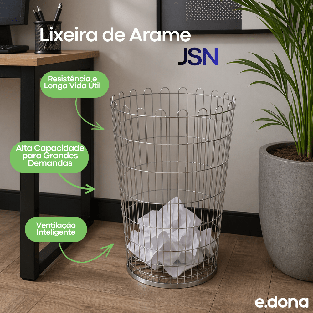 Lixeira de Arame Redonda JSN 100 Litros - e - dona