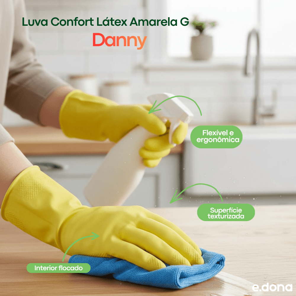 Luva Confort Látex Amarela G Danny - e - dona