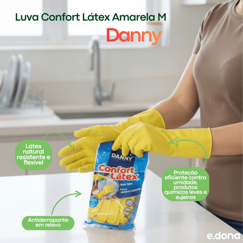 Luva Confort Látex Amarela M Danny - e - dona