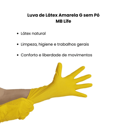 Luva de Látex Amarela G sem Pó MB Life - e - dona
