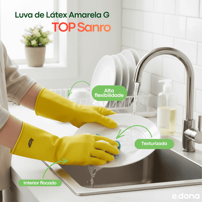Luva de Látex Amarela G TOP Sanro - e - dona