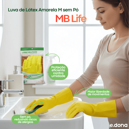 Luva de Látex Amarela M sem Pó MB Life - e - dona