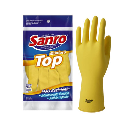 Luva de látex Amarela M TOP Sanro CA 40044 para limpeza, higiene e trabalhos gerais - e - dona