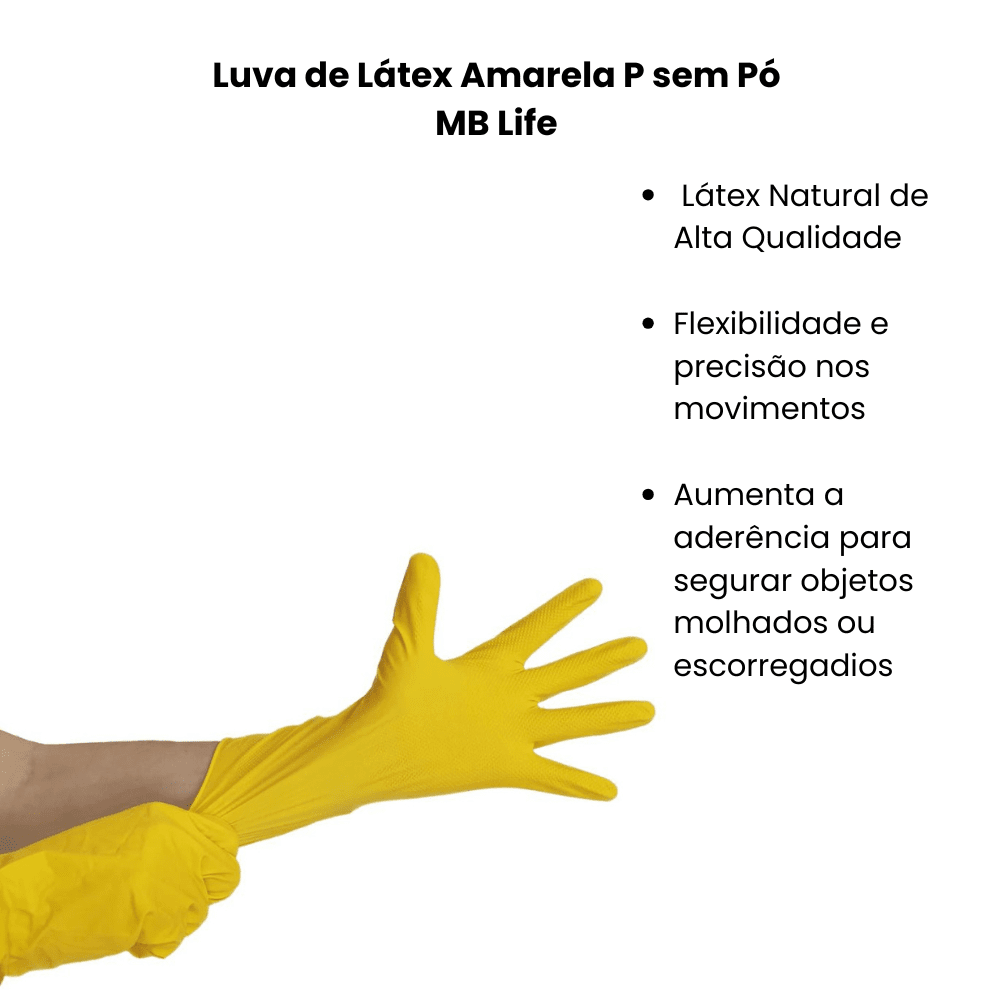 Luva de Látex Amarela P sem Pó MB Life - e - dona