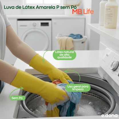 Luva de Látex Amarela P sem Pó MB Life - e - dona