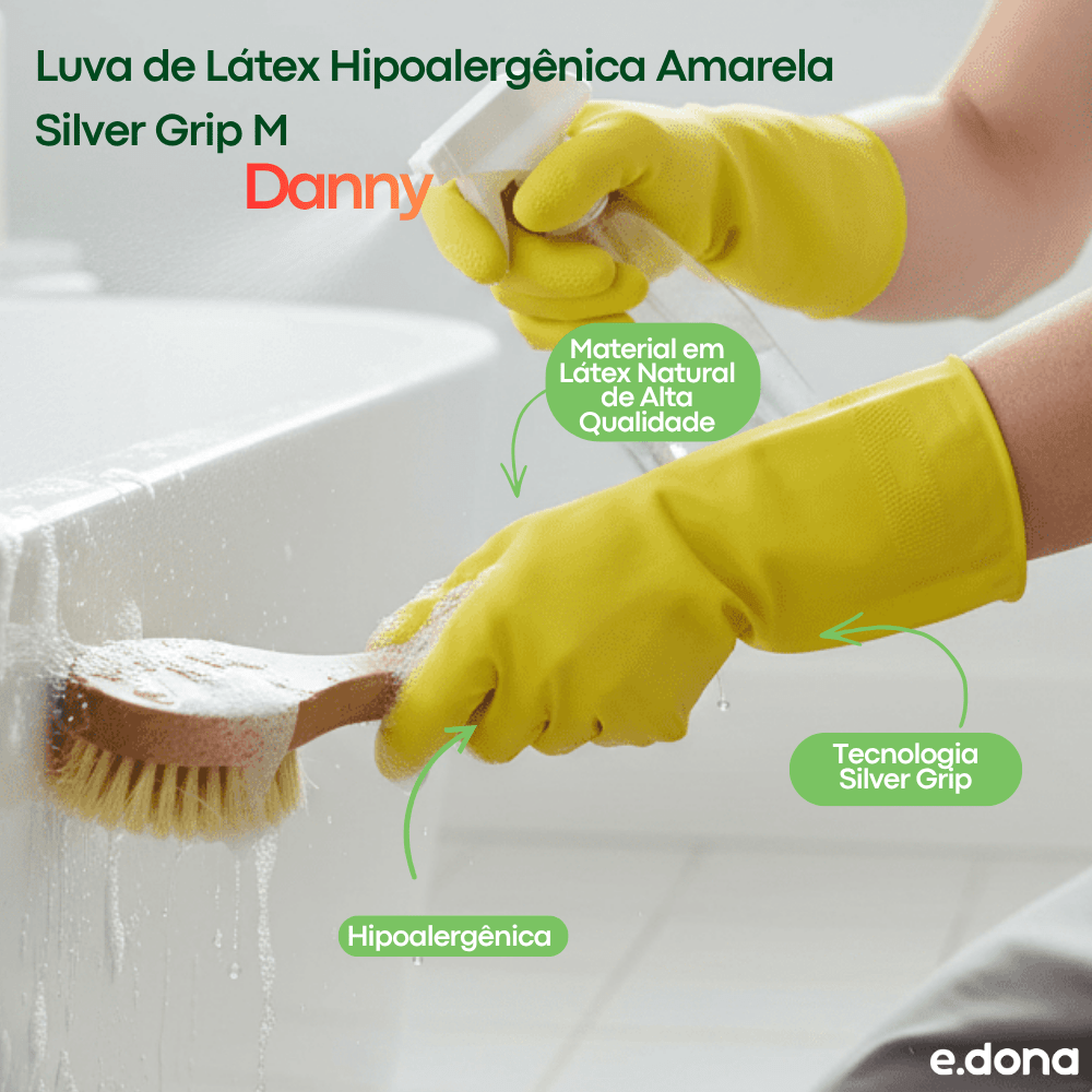 Luva de Látex Hipoalergênica Amarela Silver Grip M Danny - e - dona