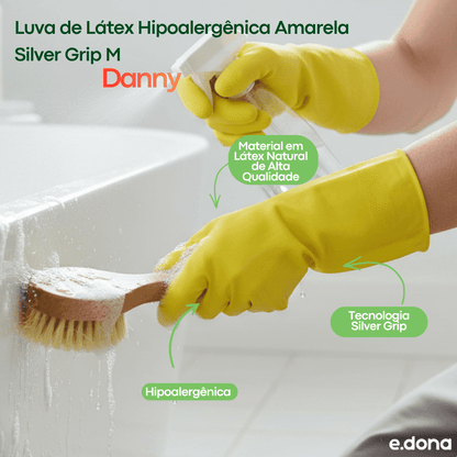Luva de Látex Hipoalergênica Amarela Silver Grip M Danny - e - dona